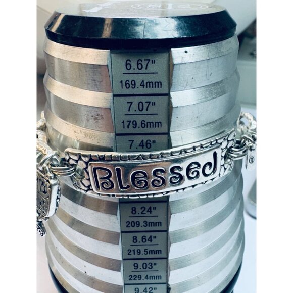 Estate Sterling Silver 925 "Blessed" Bracelet, 8” Length, Designer Sarda Scroll - Picture 9 of 10